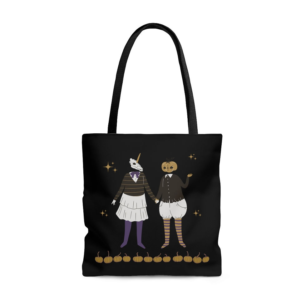 Thumbnail: Halloween Couple With Pumpkins: Tote Bag