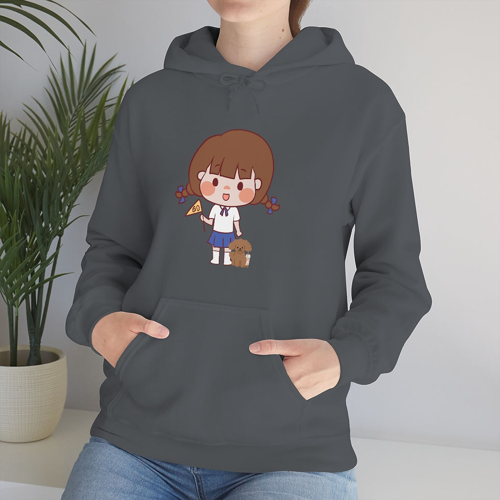 Thumbnail: Brown Haired Girl With Boba and Her Dog: Unisex Heavy Blend™ Hooded Sweatshirt