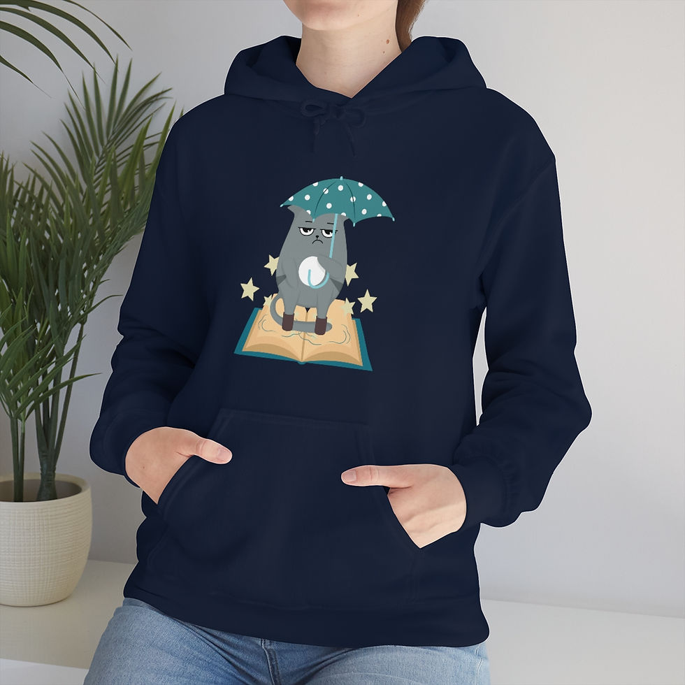 Thumbnail: Gray the Grouch Cat with Umbrella: Unisex Heavy Blend™ Hooded Sweatshirt