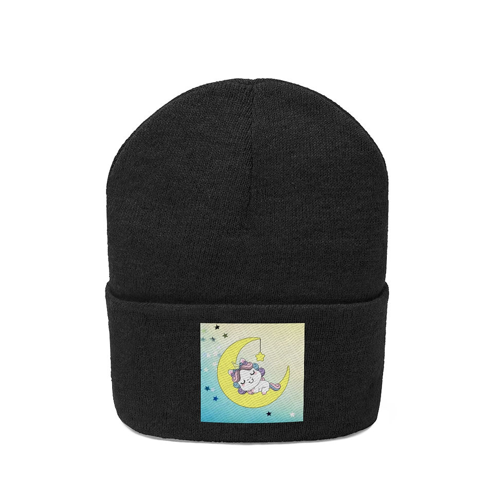 Thumbnail: Cute Unicorn Sleeping On The Moon: Knit Beanie