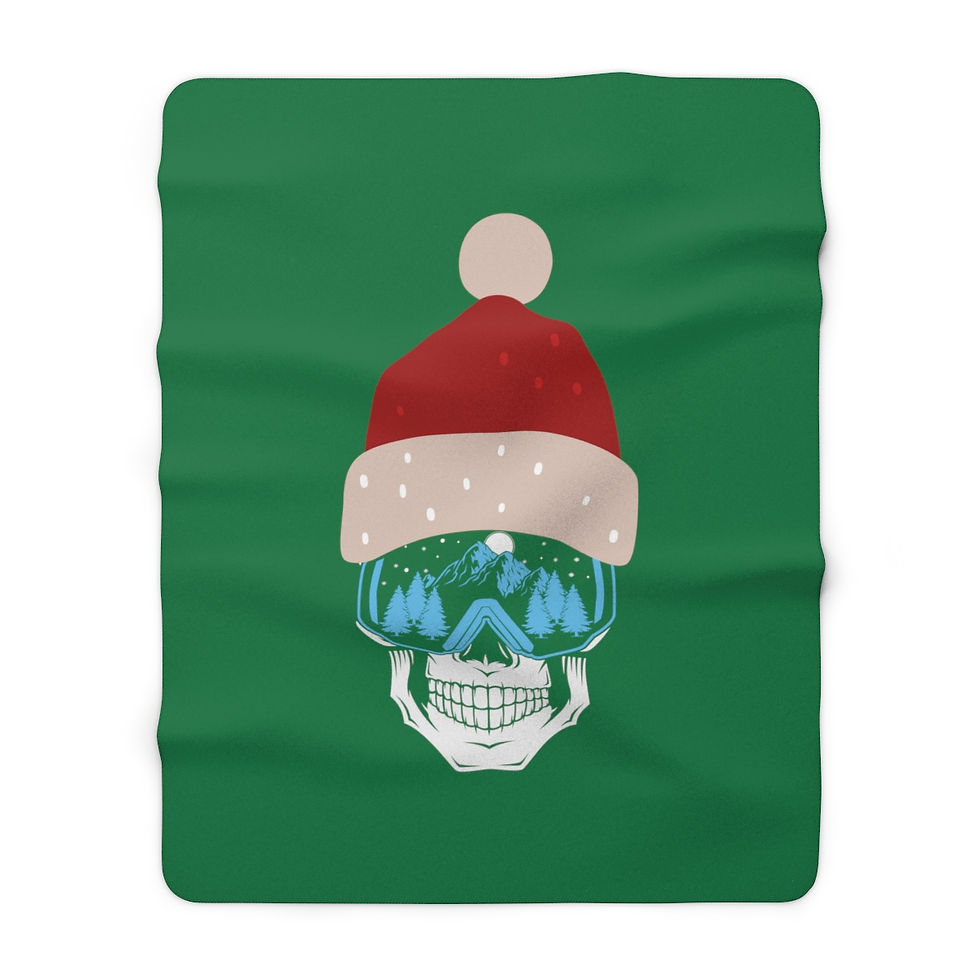 Thumbnail: Ski Skull With Santa Hat: high quality cozy fleece blanket