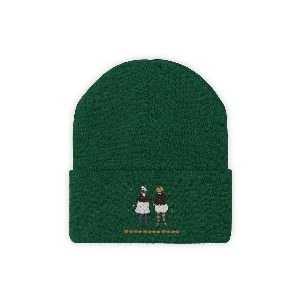Thumbnail: Halloween Couple With Pumpkins: Knit Beanie