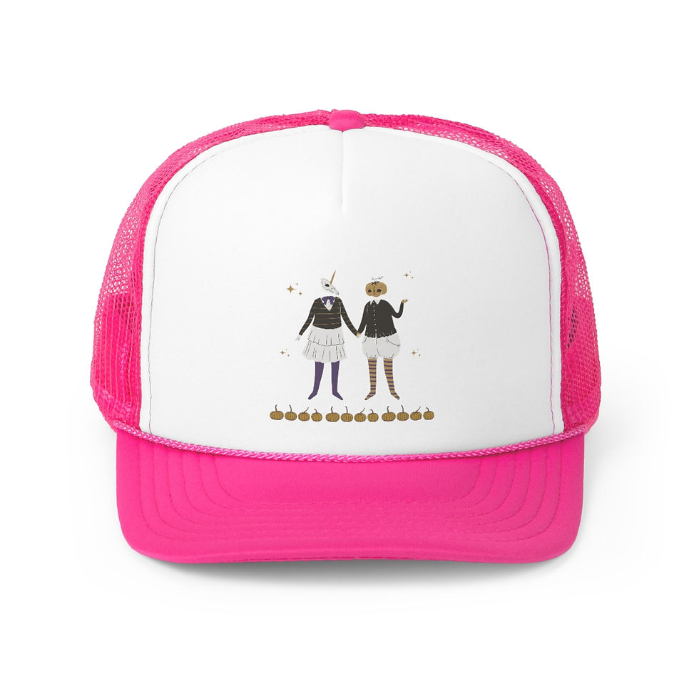 Thumbnail: Halloween Couple With Pumpkins: Trucker Caps