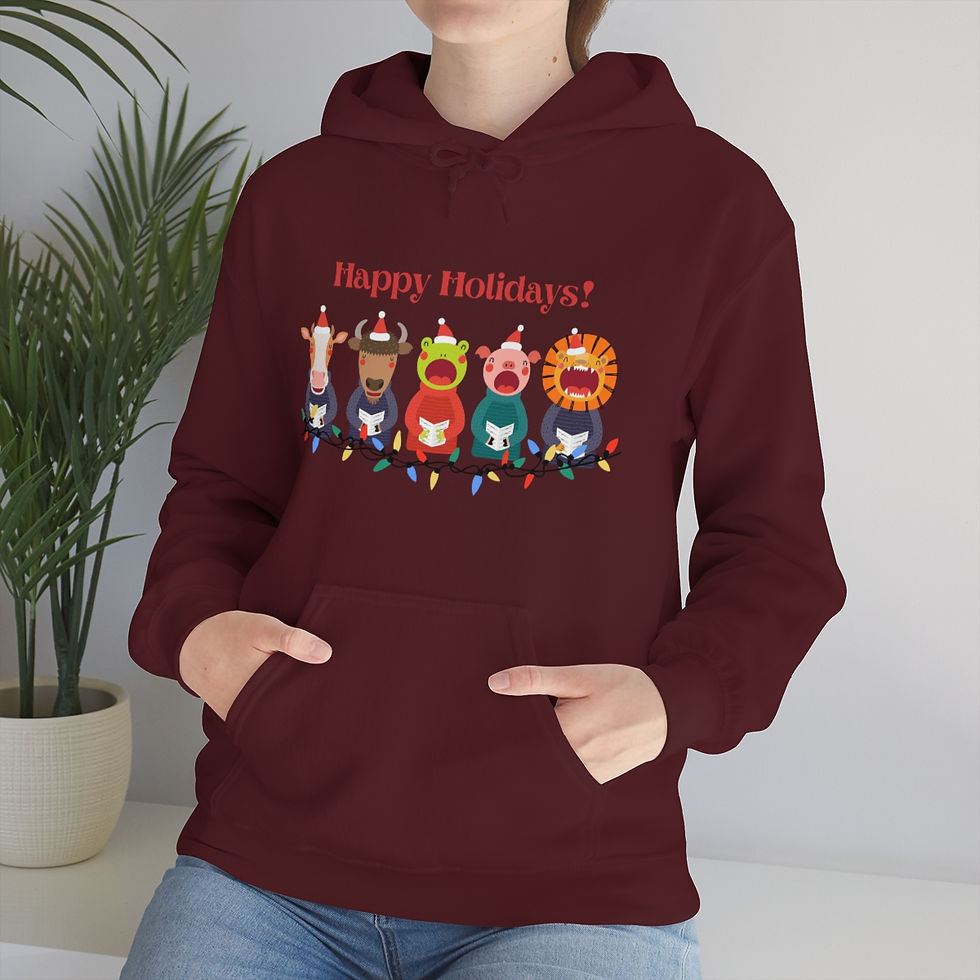 Thumbnail: Happy Holidays Animals Singing: Unisex Heavy Blend™ Hooded Sweatshirt