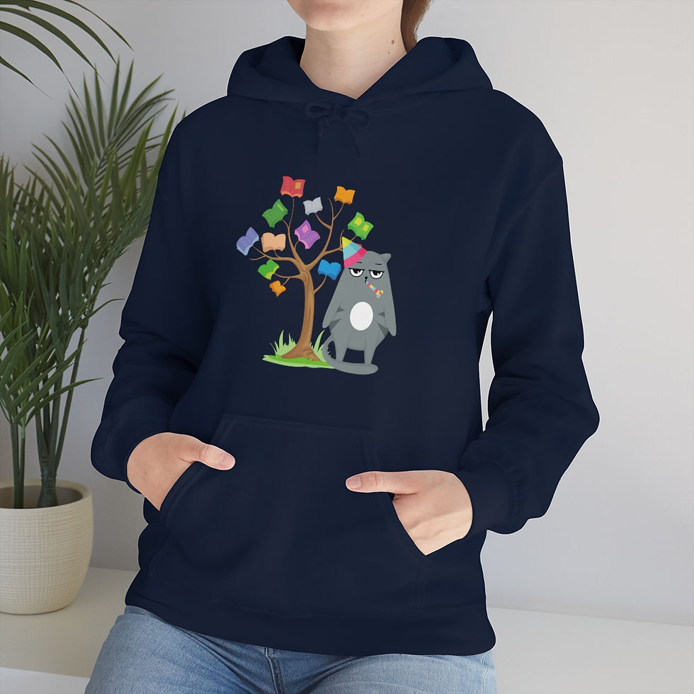 Thumbnail: Gray the Cat by the Book Tree: Unisex Heavy Blend™ Hooded Sweatshirt