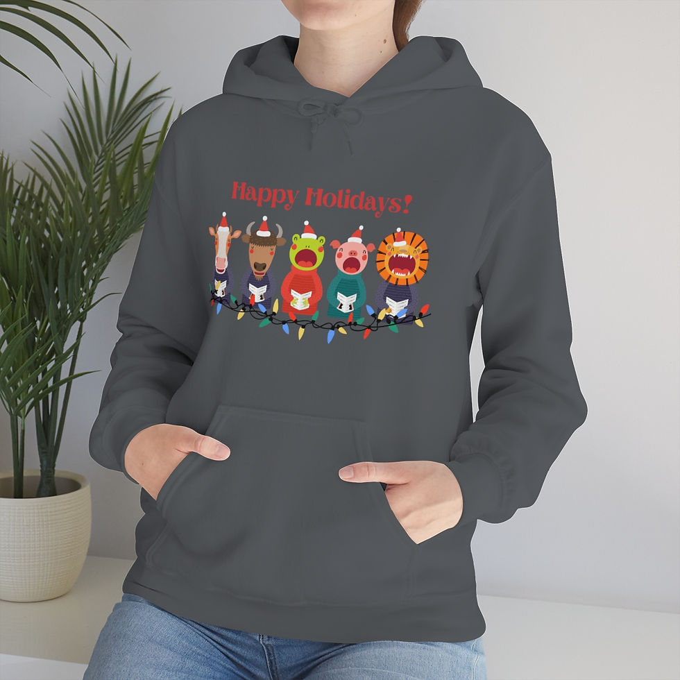 Thumbnail: Happy Holidays Animals Singing: Unisex Heavy Blend™ Hooded Sweatshirt