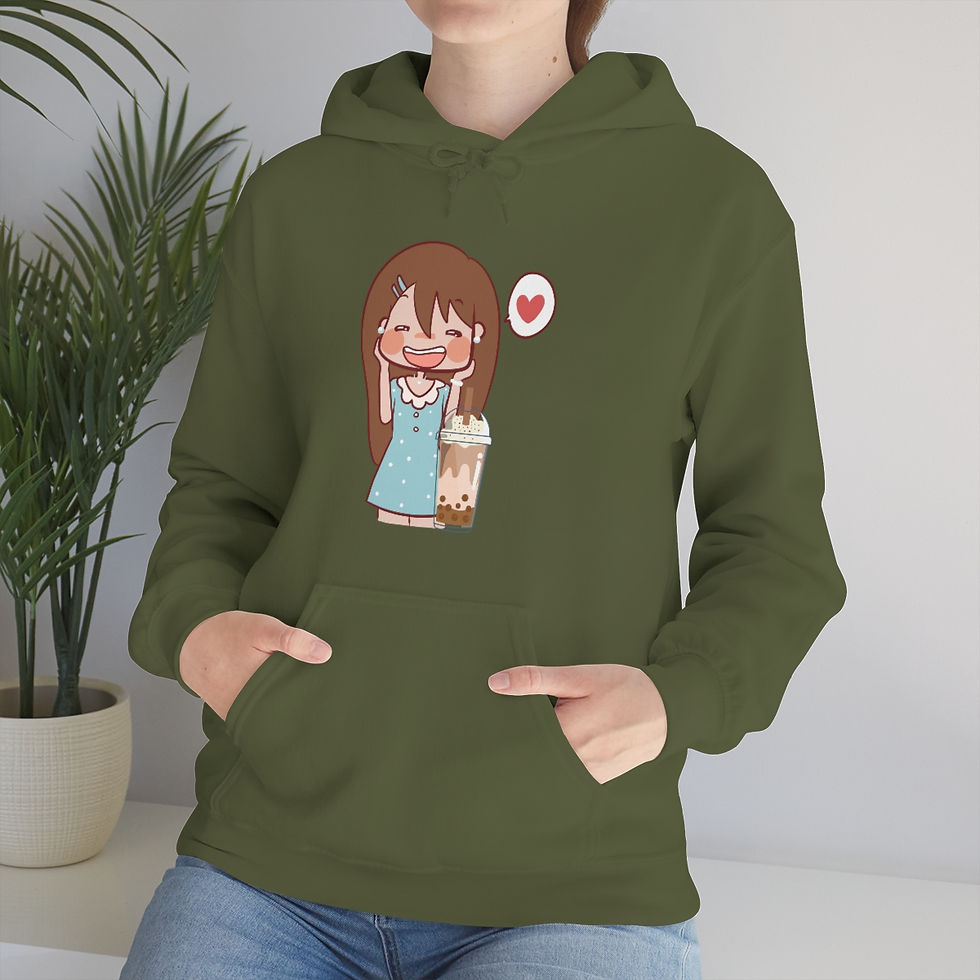 Thumbnail: Brown Haired Girl with her Boba: Unisex Heavy Blend™ Hooded Sweatshirt