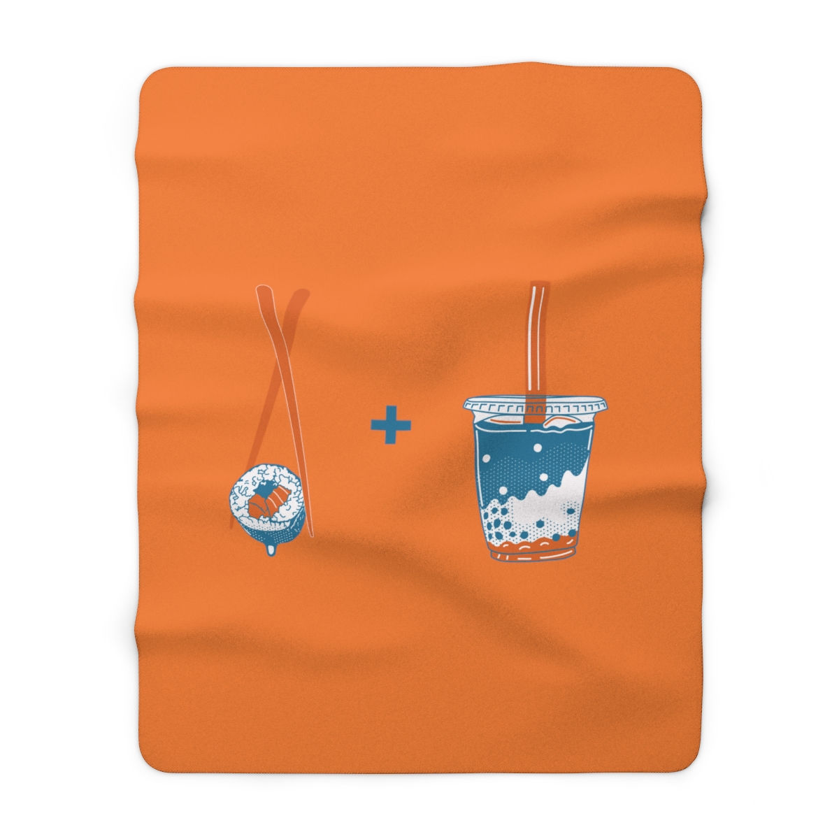 Sushi and Boba Orange and Blue: High Quality Cozy Fleece Blanket