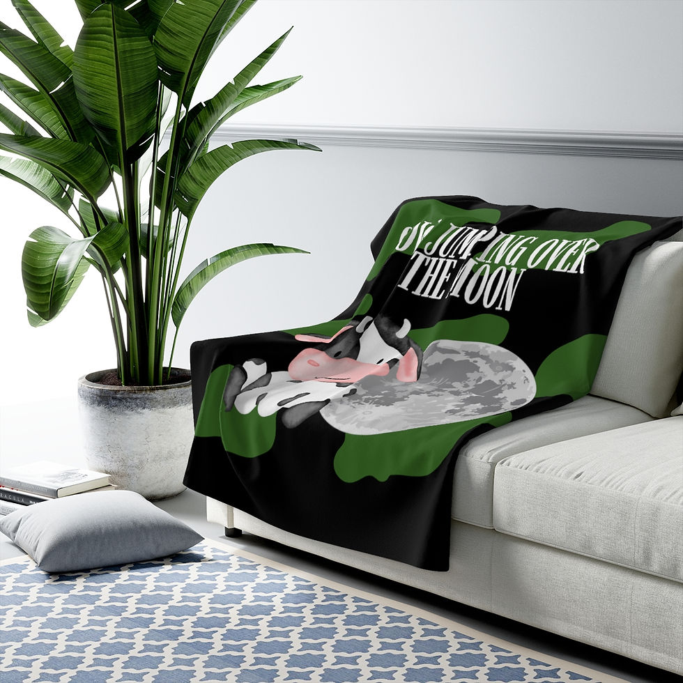 Thumbnail: Cow Jumping Over The Moon Green Camo: High Quality Cozy Fleece Blanket