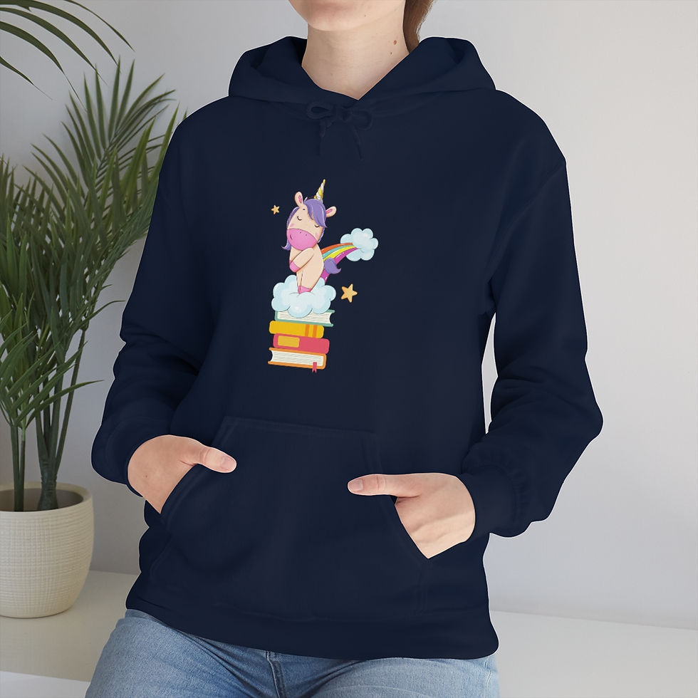 Thumbnail: Unicorn Unitoot on a Bookstack! Unisex Heavy Blend™ Hooded Sweatshirt