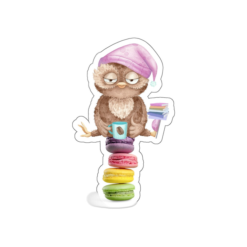 Thumbnail: Sleepy Owl Macaroon: Die-Cut Stickers