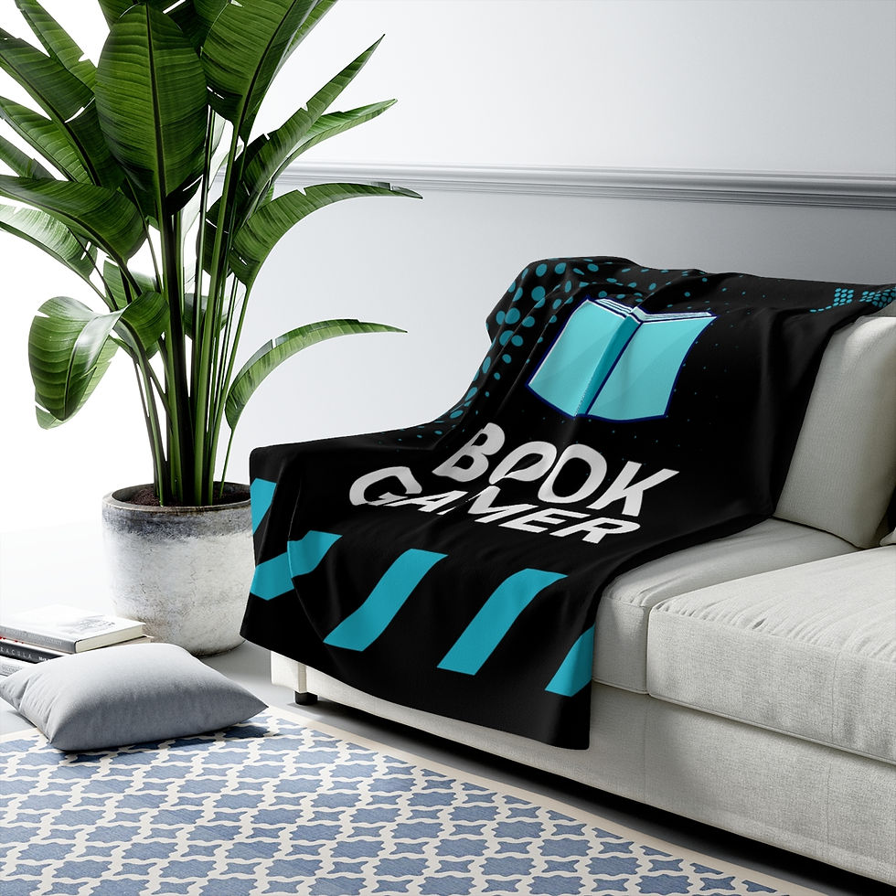 Thumbnail: Book Gamer Light Blue Text: high quality cozy fleece blanket