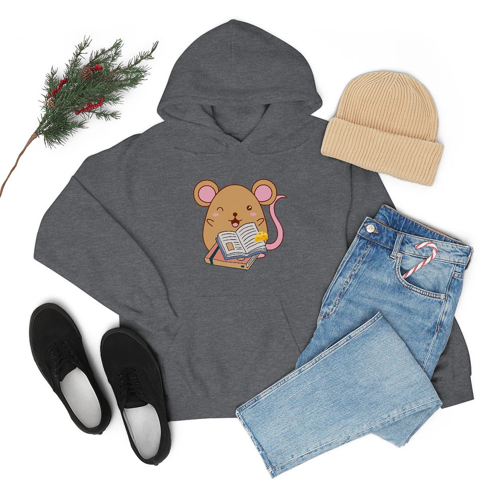 Thumbnail: Mouse with Books: Unisex Heavy Blend™ Hooded Sweatshirt