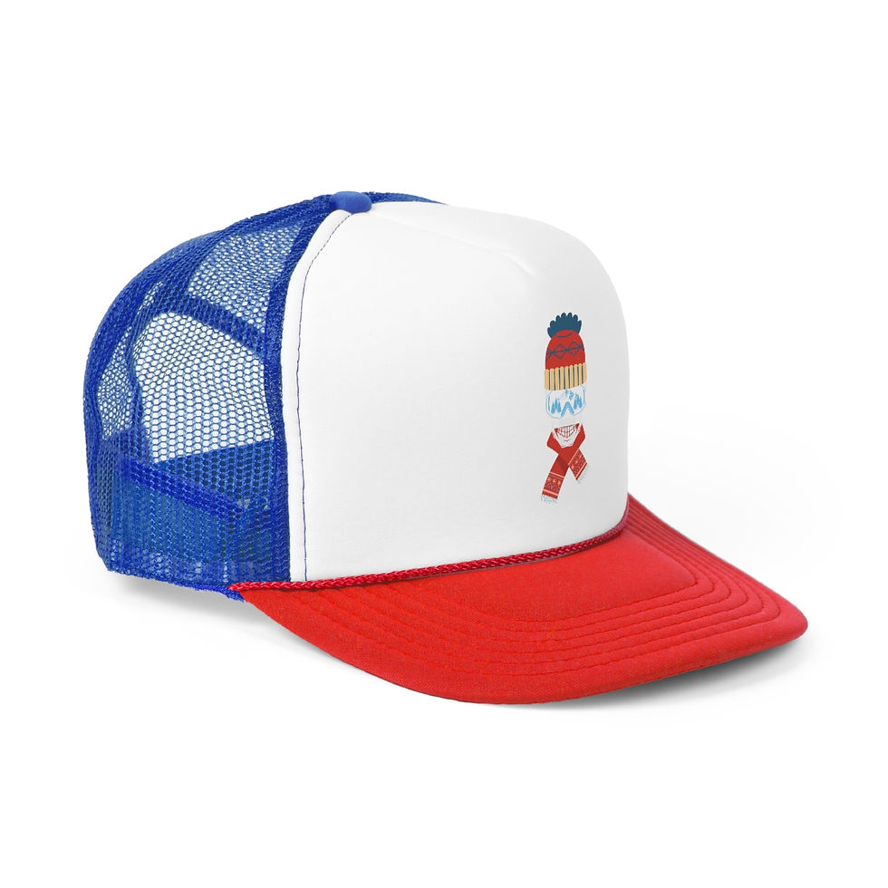 Thumbnail: Ski Skull With Red And Blue Scarf And Hat: Trucker Caps