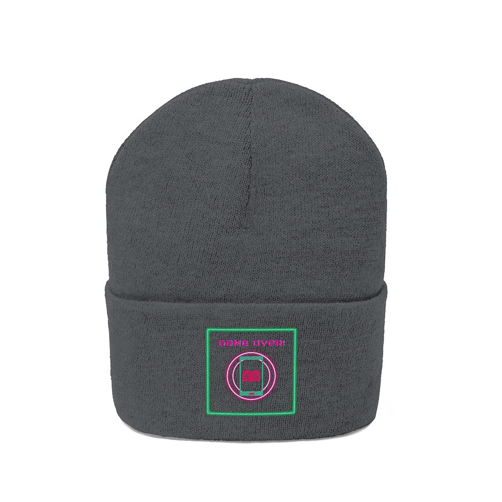 Thumbnail: Neon Green Game Over Square: Knit Beanie