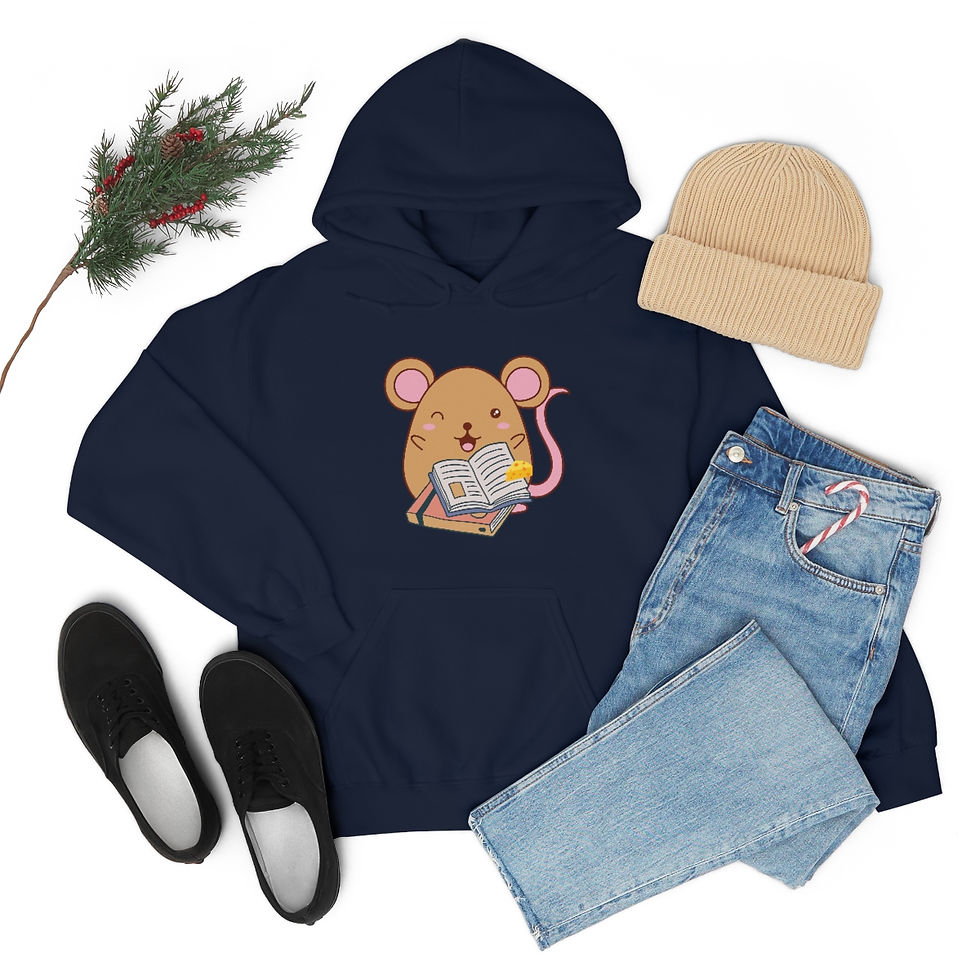 Thumbnail: Mouse with Books: Unisex Heavy Blend™ Hooded Sweatshirt