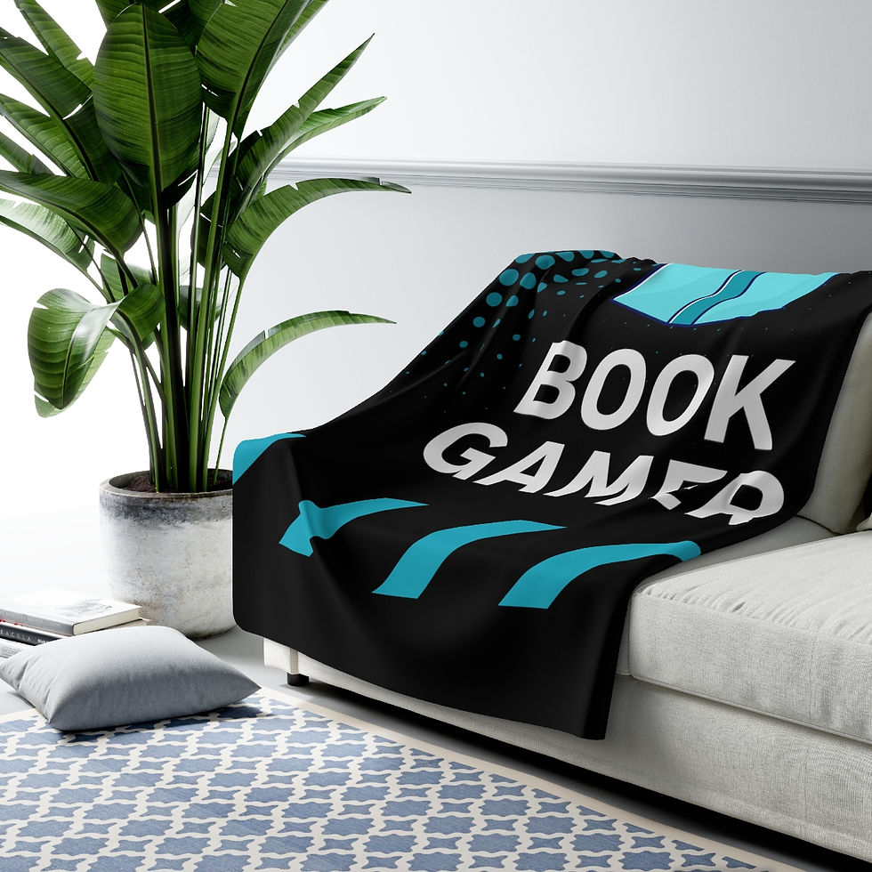 Thumbnail: Book Gamer Light Blue Text: high quality cozy fleece blanket