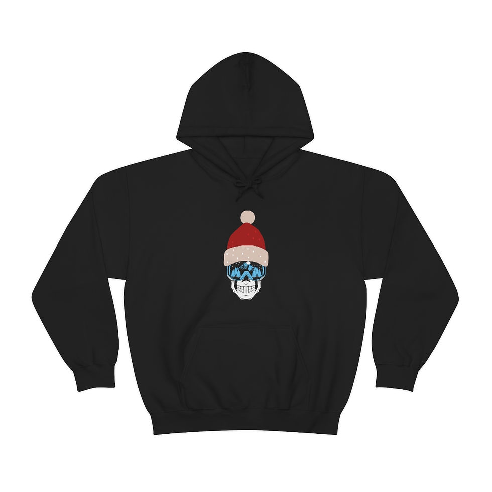 Thumbnail: Ski Skull With Santa Hat: Unisex Heavy Blend™ Hooded Sweatshirt