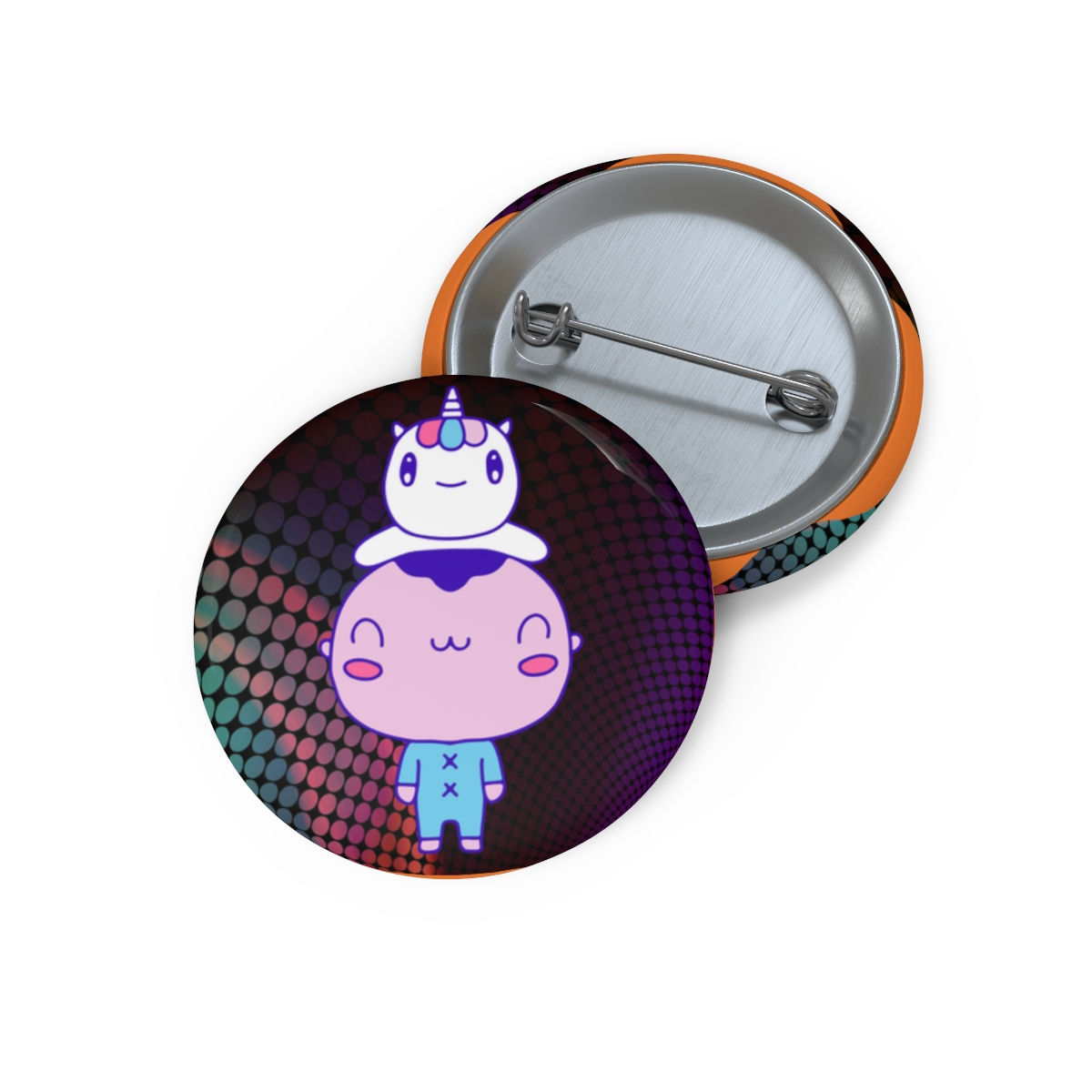 Pink Face Dude With Unicorn backpack: Pin Buttons