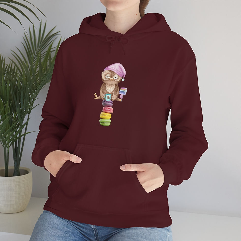 Thumbnail: Sleepy Owl on a Stack of Macaroons: Unisex Heavy Blend™ Hooded Sweatshirt