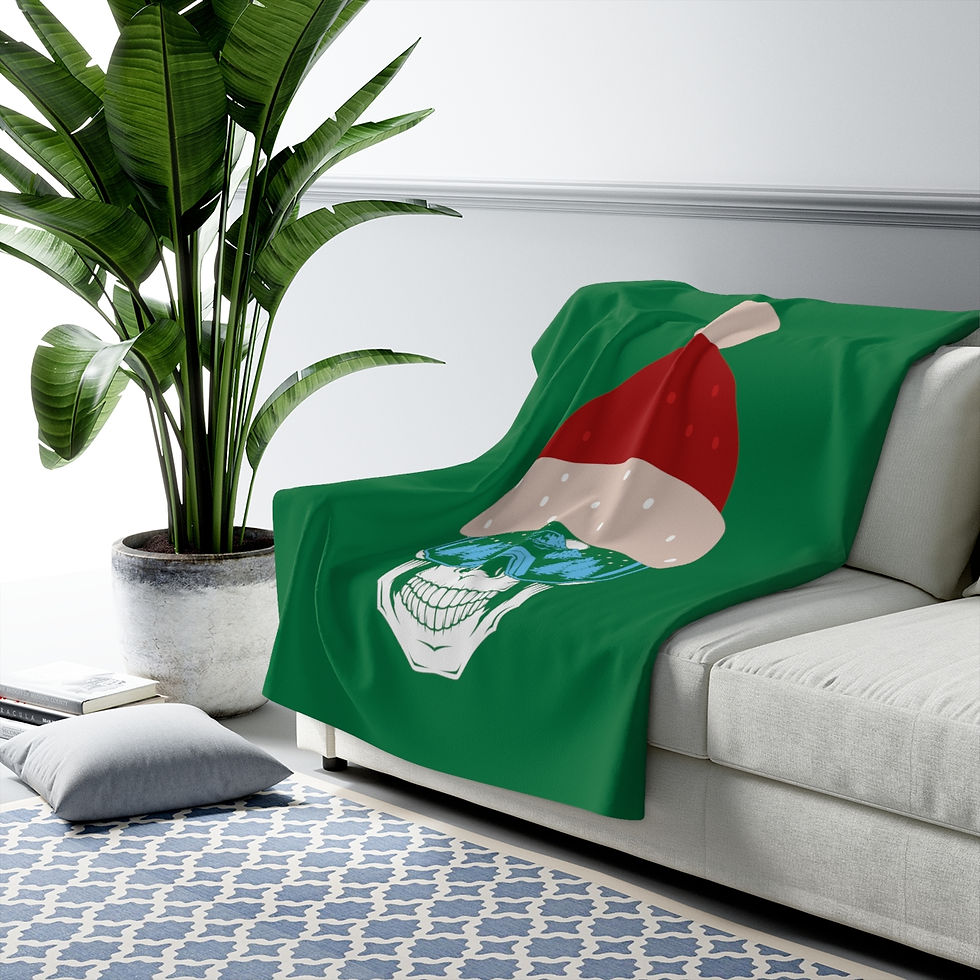 Thumbnail: Ski Skull With Santa Hat: high quality cozy fleece blanket