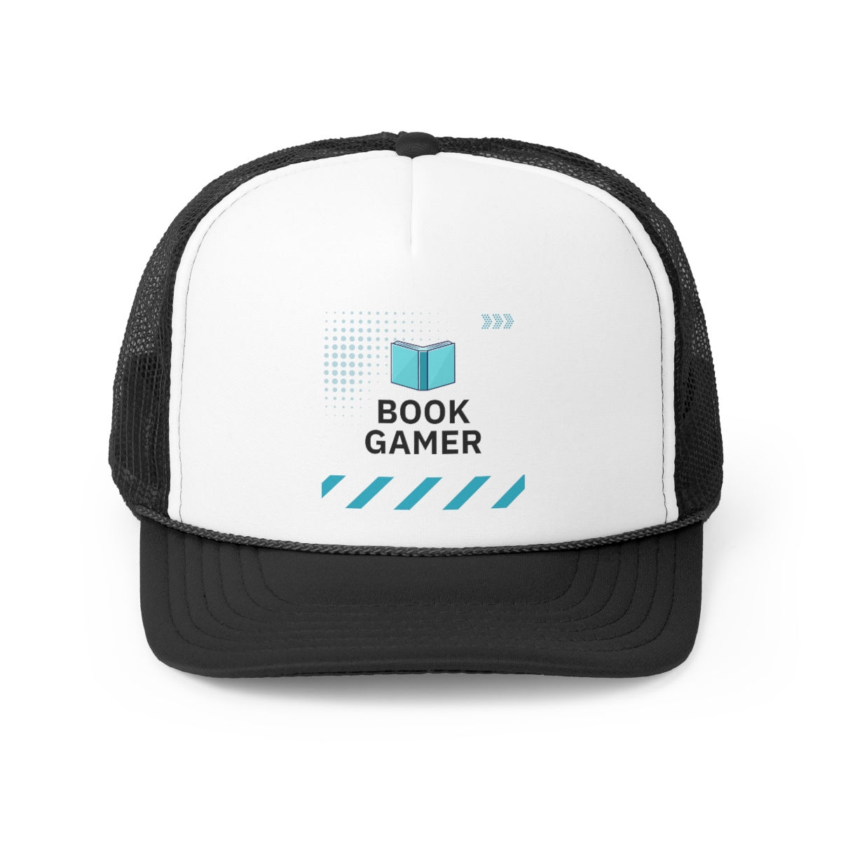 Book Gamer: Light Blue Text with Designs: Trucker Caps