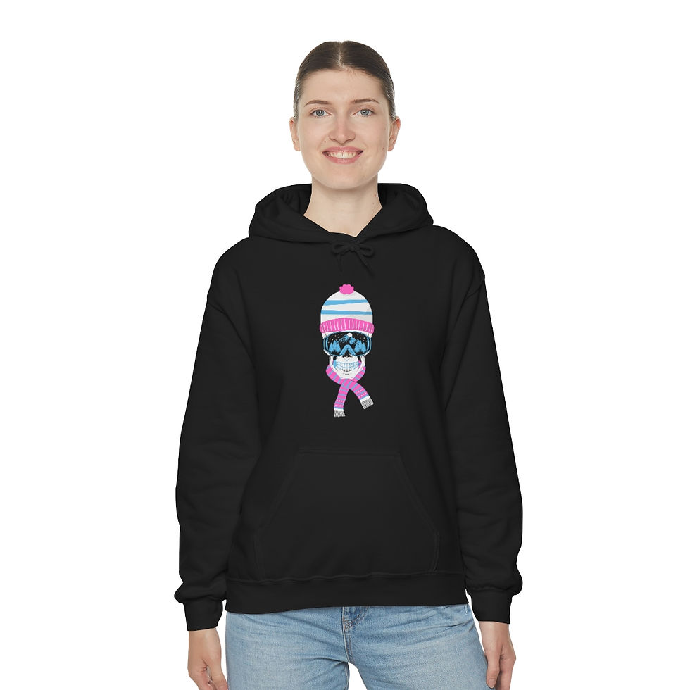 Thumbnail: Ski Skull With Pink And Blue Beanie: Unisex Heavy Blend™ Hooded Sweatshirt