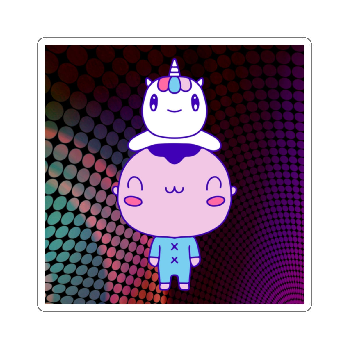 Pink Face Dude With Unicorn backpack: Die-Cut Stickers
