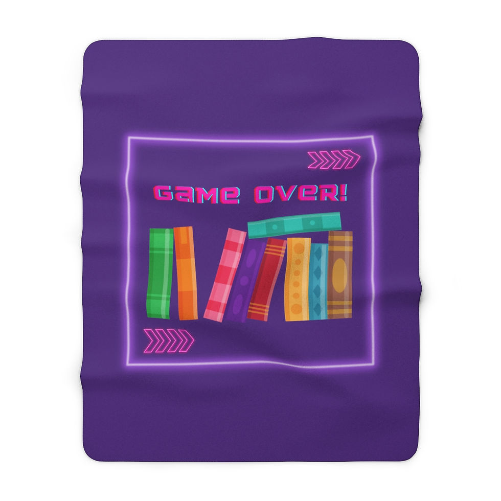 Thumbnail: Game Over Book Stack Purple: High Quality Cozy Fleece Blanket
