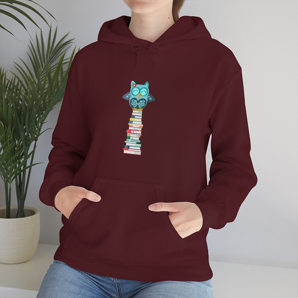 Thumbnail: Very Tall Owl Book Stack: Unisex Heavy Blend™ Hooded Sweatshirt