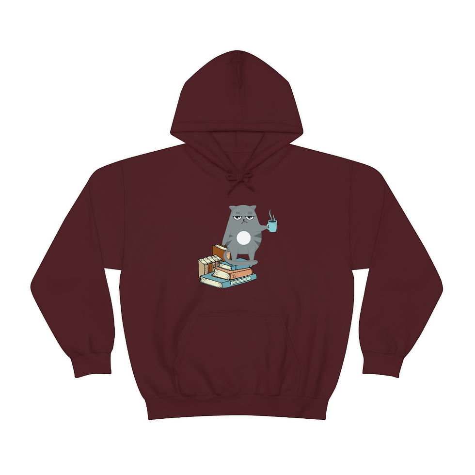 Thumbnail: Gray, the book loving coffee cat: Unisex Heavy Blend™ Hooded Sweatshirt