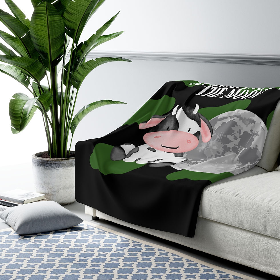 Thumbnail: Cow Jumping Over The Moon Green Camo: High Quality Cozy Fleece Blanket