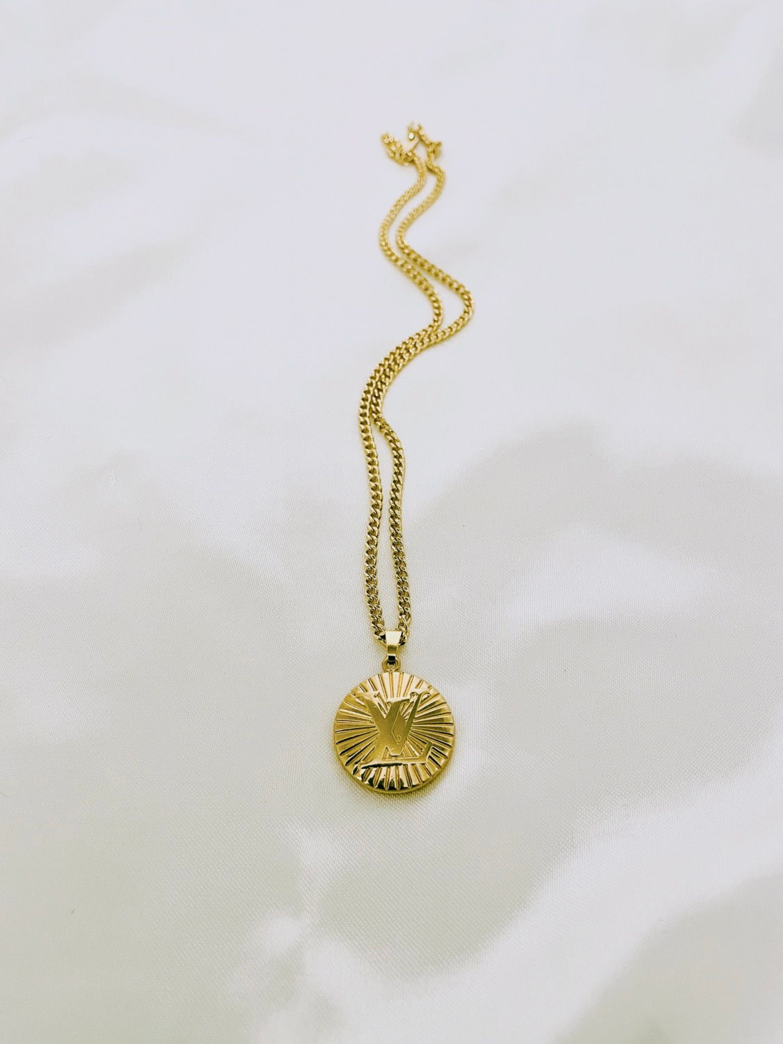 Repurposed rare Louis Vuitton gold LV charm necklace