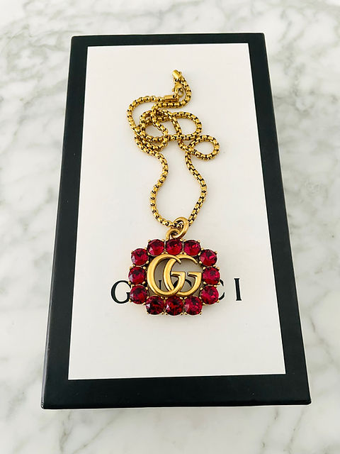 Reworked Very Rare Vintage interlocking “GG” red crystal necklace