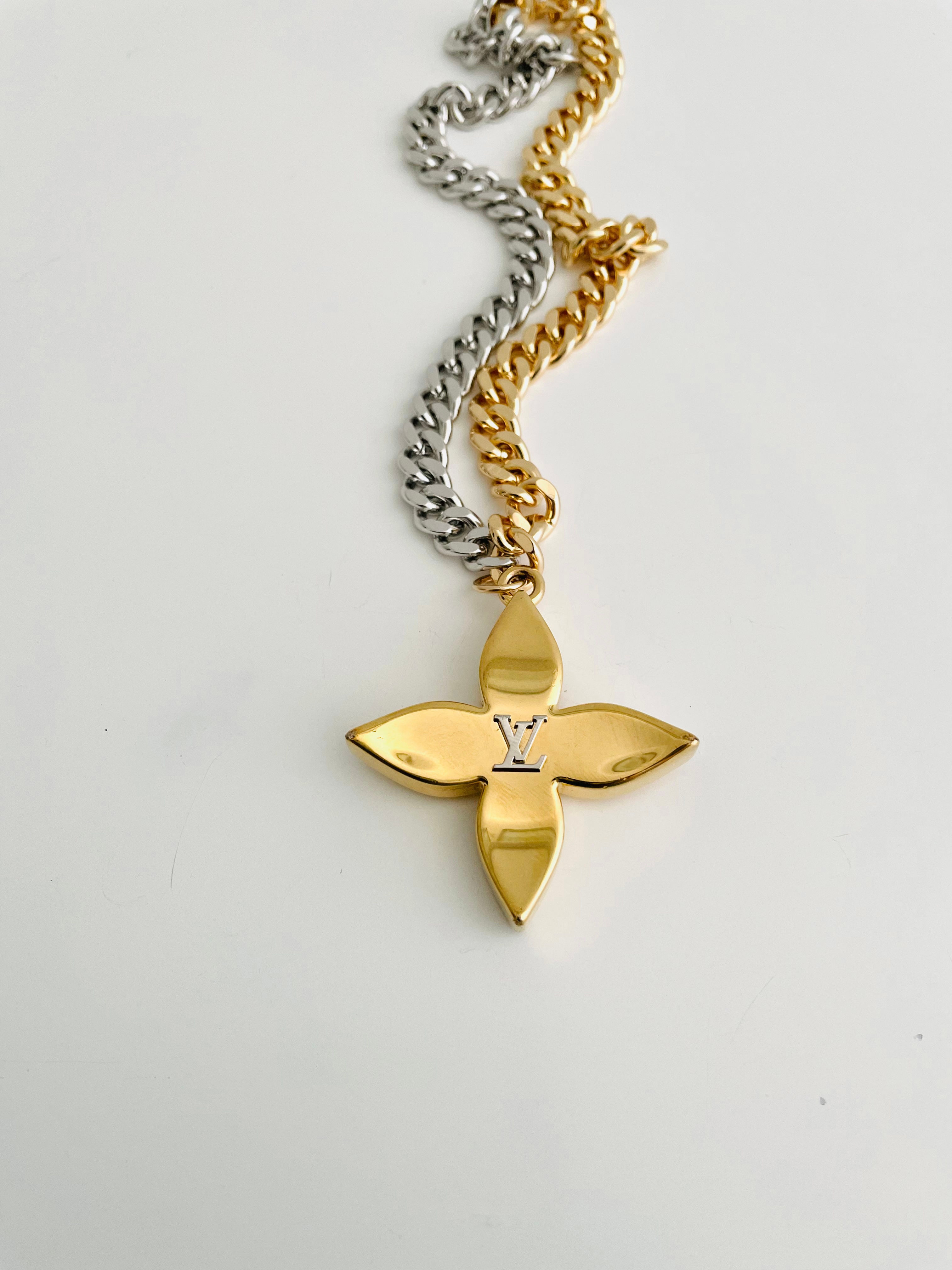 Reworked Louis Vuitton LV fleur monogram necklace