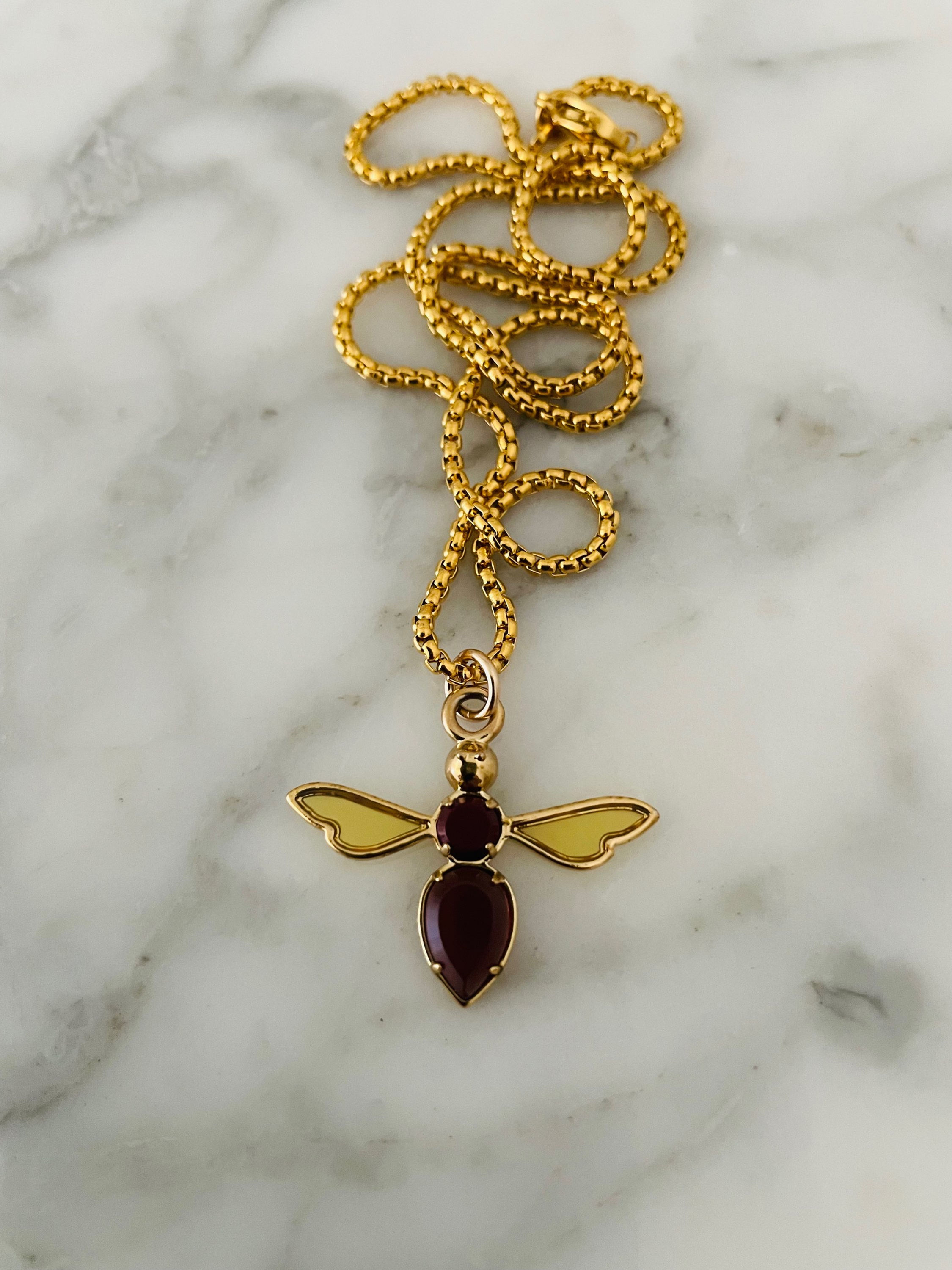 Repurposed maroon & gold stone LV dragonfly charm necklace
