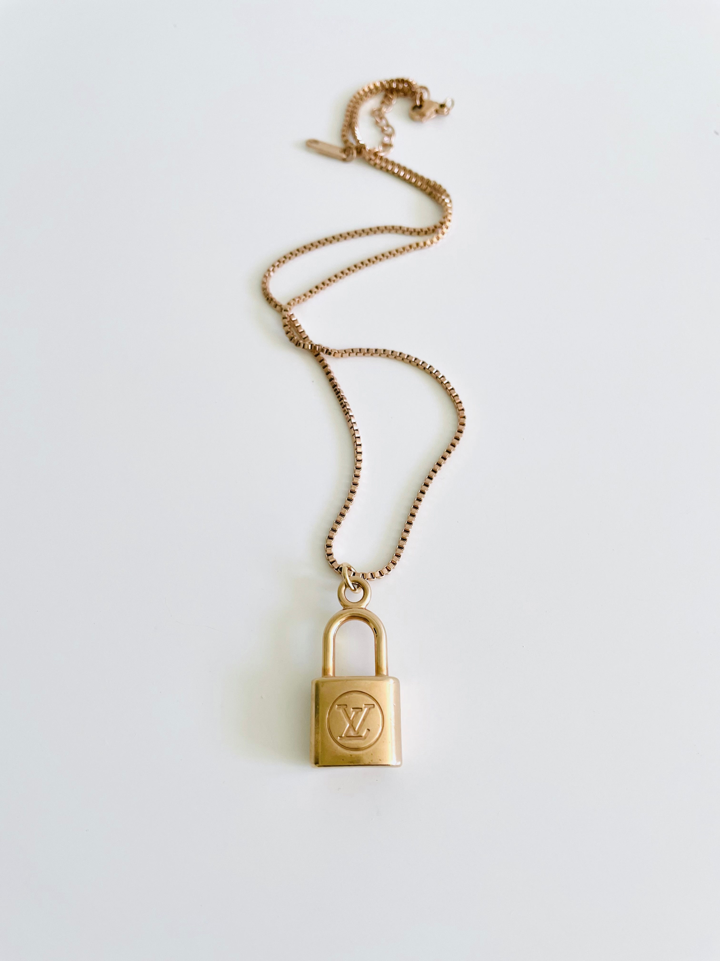 Repurposed rare LV rose gold mini padlock charm necklace