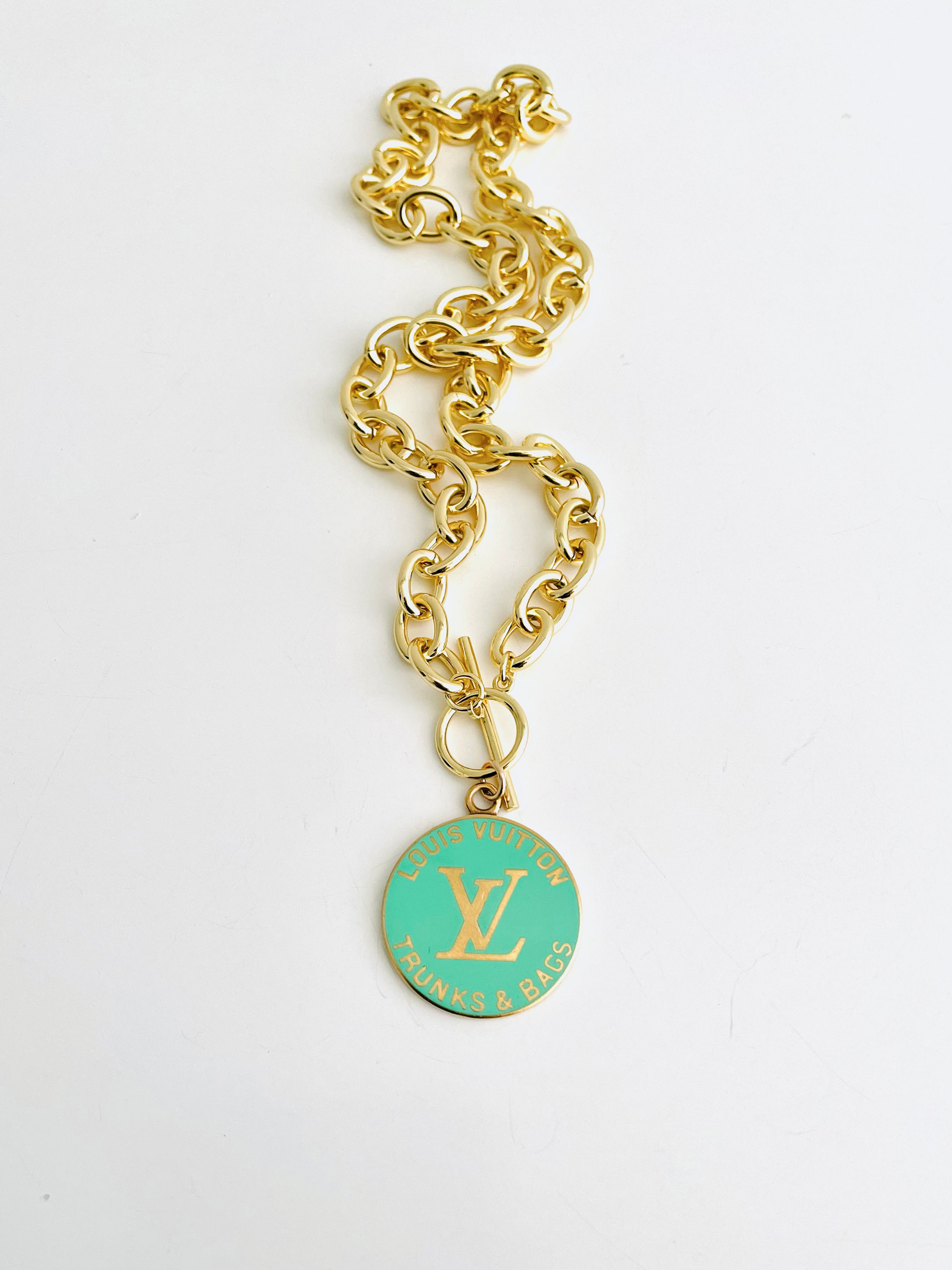 Reworked Louis Vuitton green charm toggle necklace
