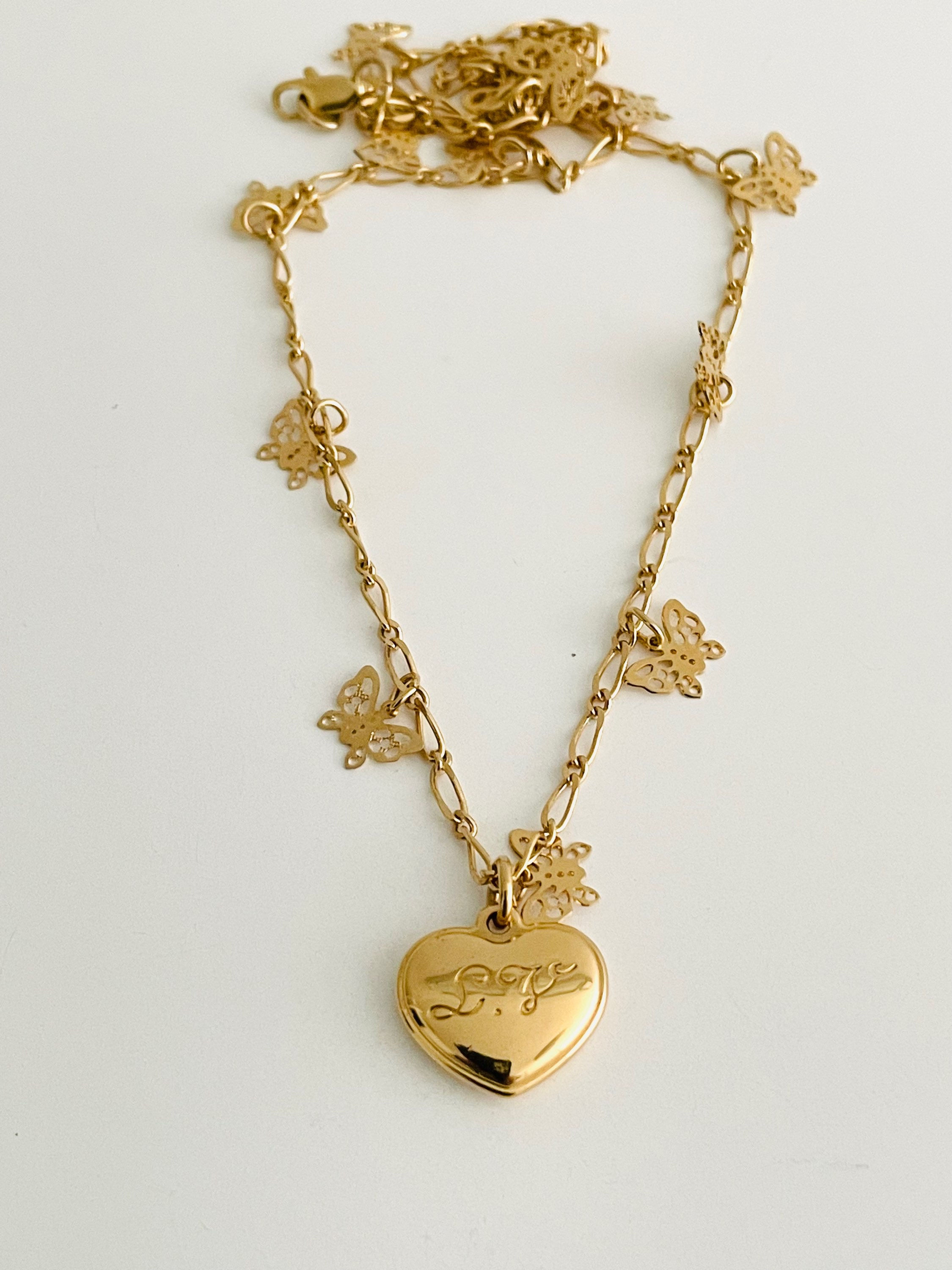 Reworked vintage “LV” initialed heart charm necklace