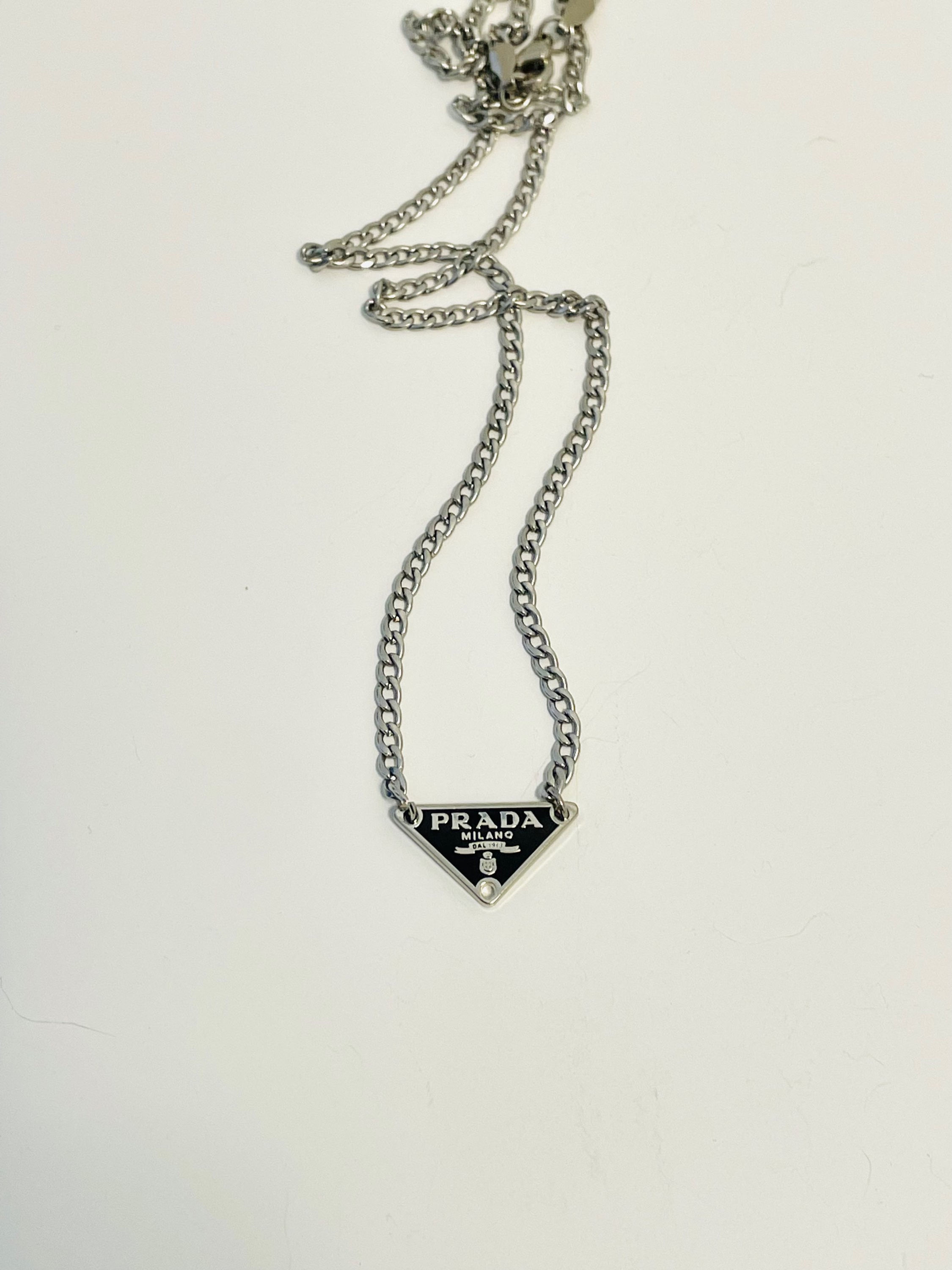 Repurposed Prada mini black tag necklace