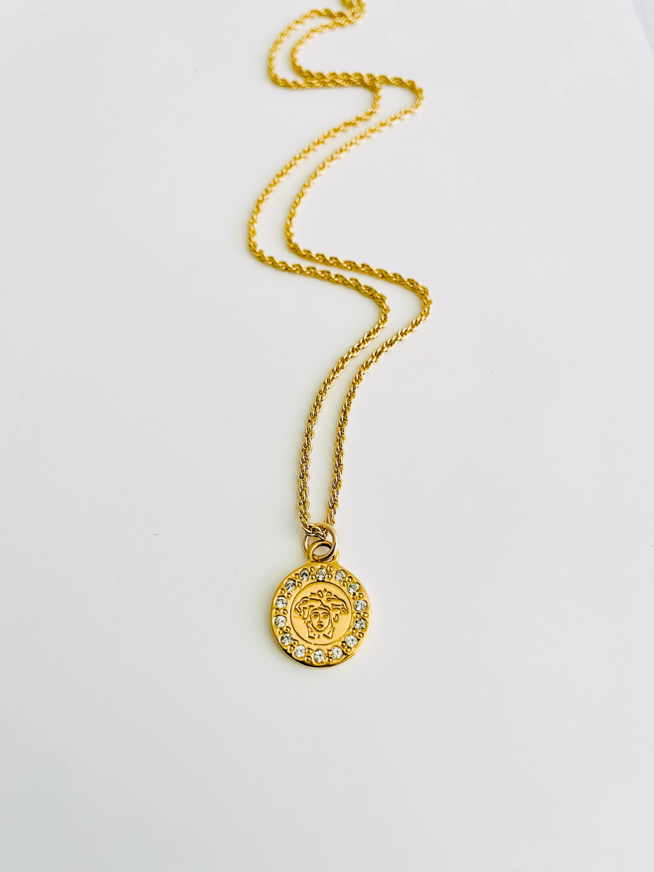 Reworked Vintage Versace Medusa Chrystal charm necklace