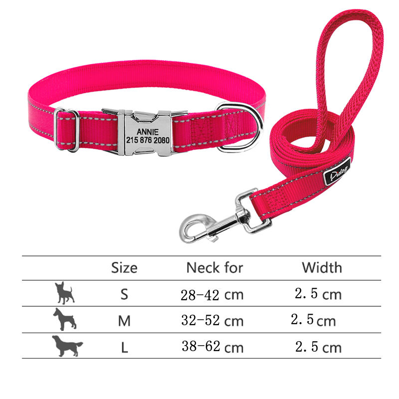 Thumbnail: Personalized Dog Collar and Leash Set Reflective Nylon Pet Collars