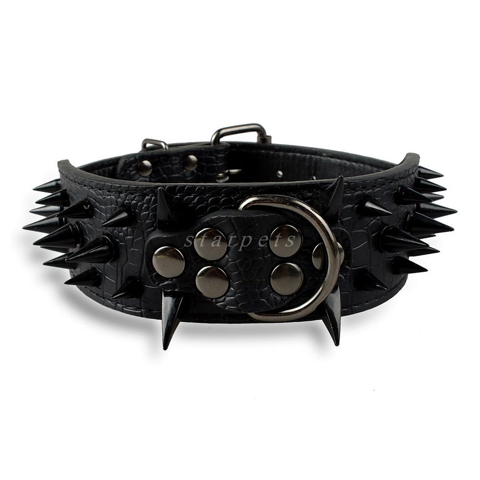 Thumbnail: 2" Wide Sharp Spiked Studded Leather Dog Collars Pitbull Bulldog Big Dog Collar 