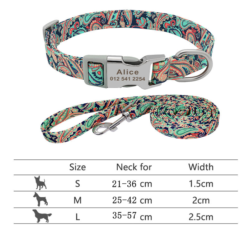 Thumbnail: Personalized Dog Collar and Leash Set Reflective Nylon Pet Collars
