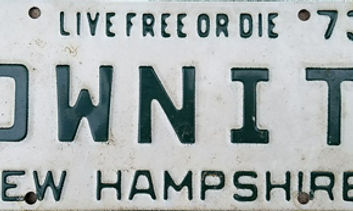 License plate with the words 'Live Free or Die' on it
