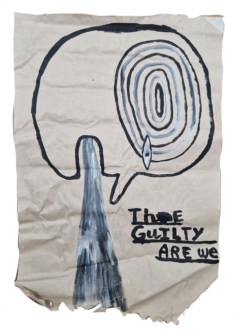 The Guilty Are We, acrylic on kraft paper, 2022