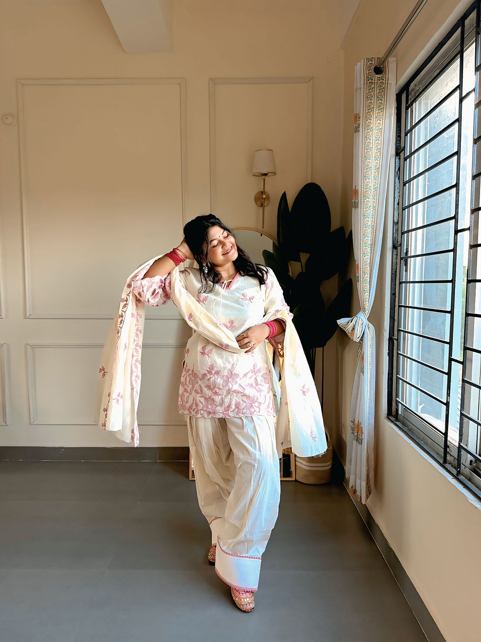 Thumbnail: Ivory Floral Cutwork Farshi Set