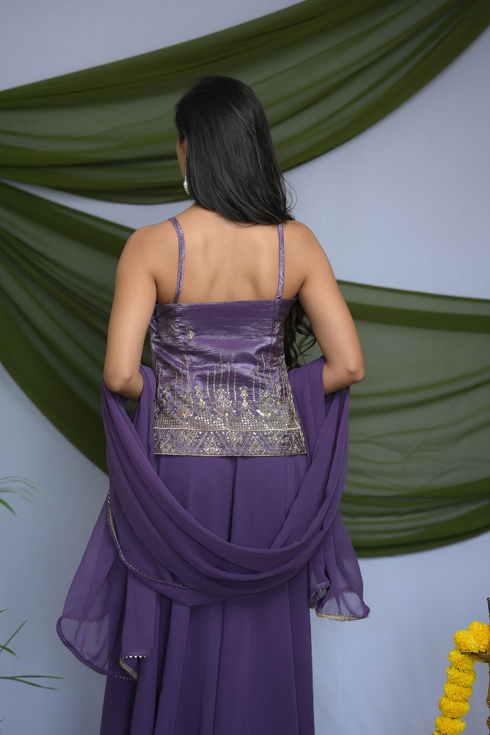 Thumbnail: Dusty Purple Kurti with Palazzo and Dupatta (Set of 3)