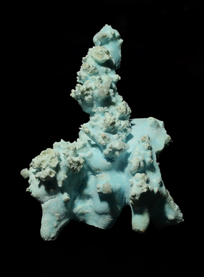: Colorless to white, post-mining calcite on post-mining aragonite