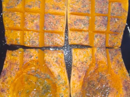 Honey-Spiced Butternut Squash with Fried Chicken & Cinnamon Brussels Sprouts